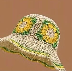 Chic Crochet 100% Paper Sun Hat with Vibrant Accents (Brand New)